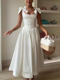 Retro Drape Bow Pleated Midi Dress