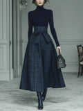 Exquisite High-neck Stretch Top And Plaid Skirt Two-piece Set