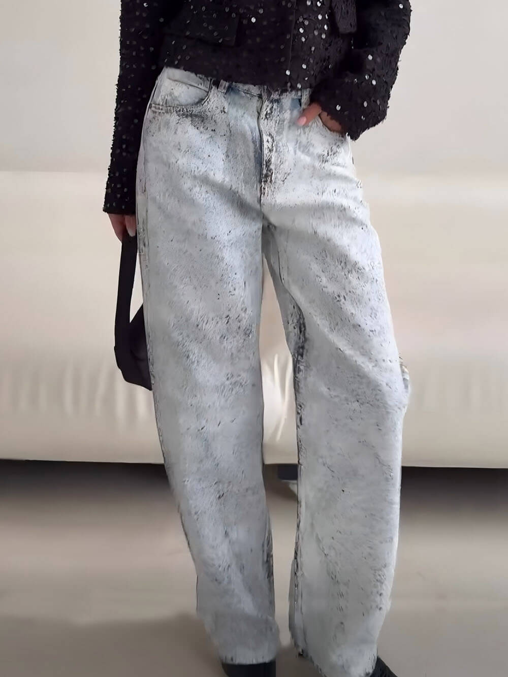 Retro Pocket Wide-Leg Denim Jeans