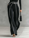 Elegant Contrast Trim High Waist Wide Leg Pants