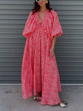 Casual Leopard Print Deep V Neck Maxi Dress