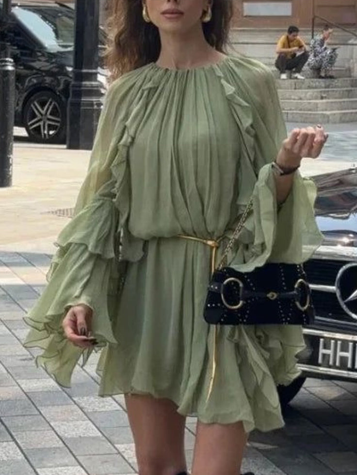 Resort Pleated Tiered Ruffle Mini Dress