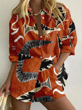 Unique Casual Abstract Print Long Sleeve Shorts Set