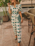 Casual Fashion Geometric Print Lace-Up Jumpsuit