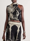 Tropical Palm Leaf Print One-shoulder Tank Top